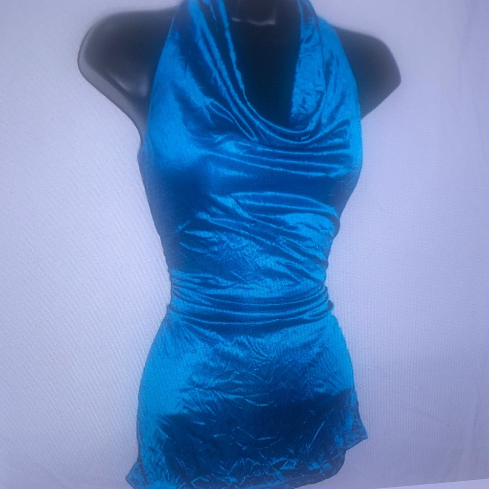 Elegant Blue Satin Halter Top